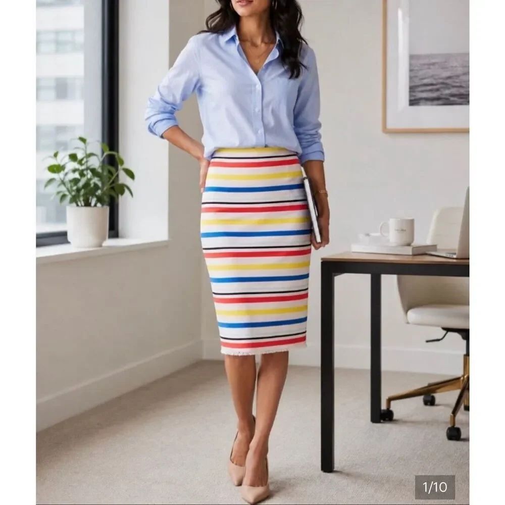J Crew colorful striped business professional pencil skirt size 6